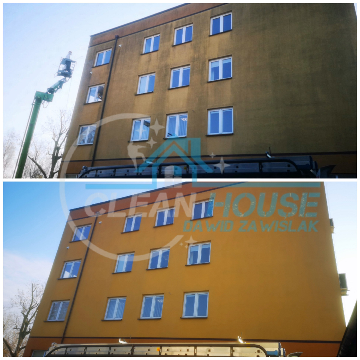 Mycie 3 piętrowej elewacji w Warszawie